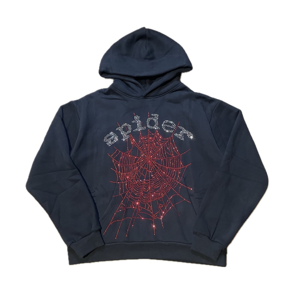 BRAND NEW Black Hoodie with Red Rhinestone Sp5der Hoodie